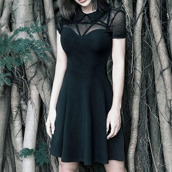 Gothic Sexy Black Pentagram Mesh Dress
