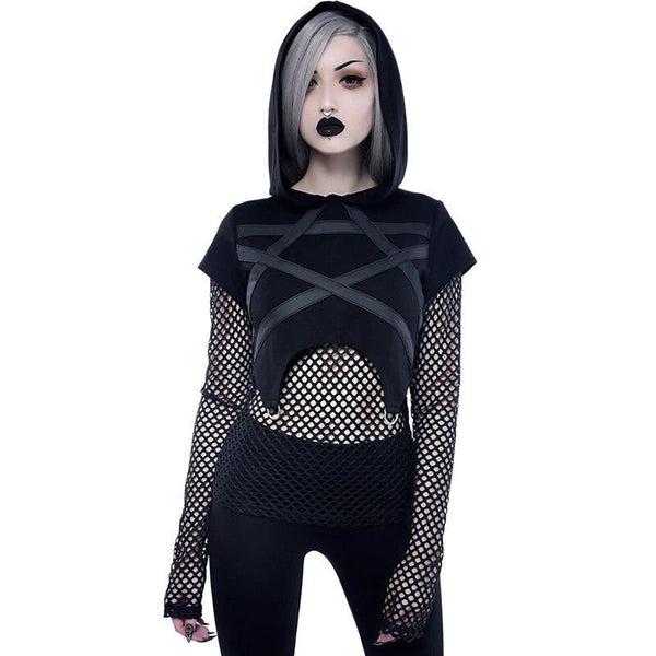Gothic Punk Women Black T-shirt Long-Sleeved