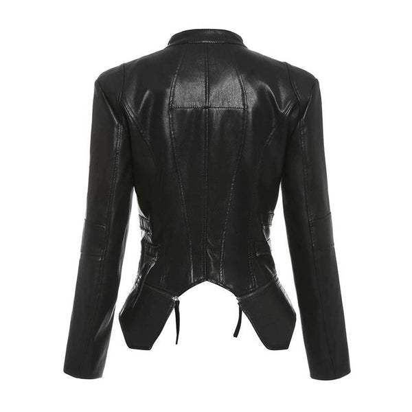 Black Cropped Jackets Coat Women Gothic PU Leather Jackets