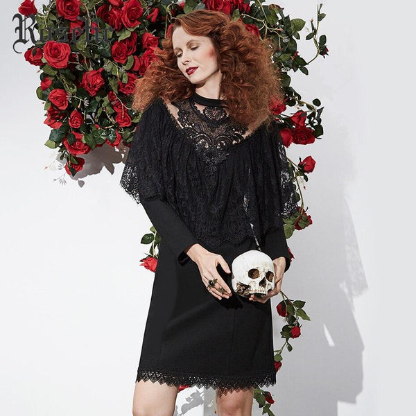 Gothic Autumn Women Dress Black
