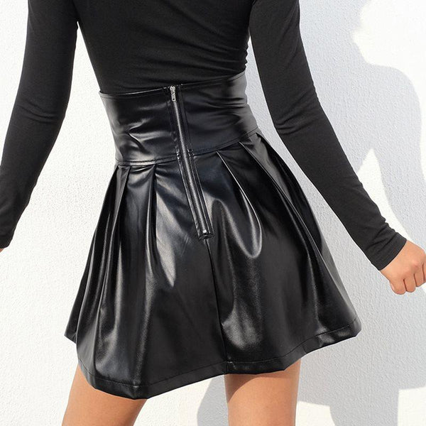 Rosetic Women Pleated Skirt PU Leather